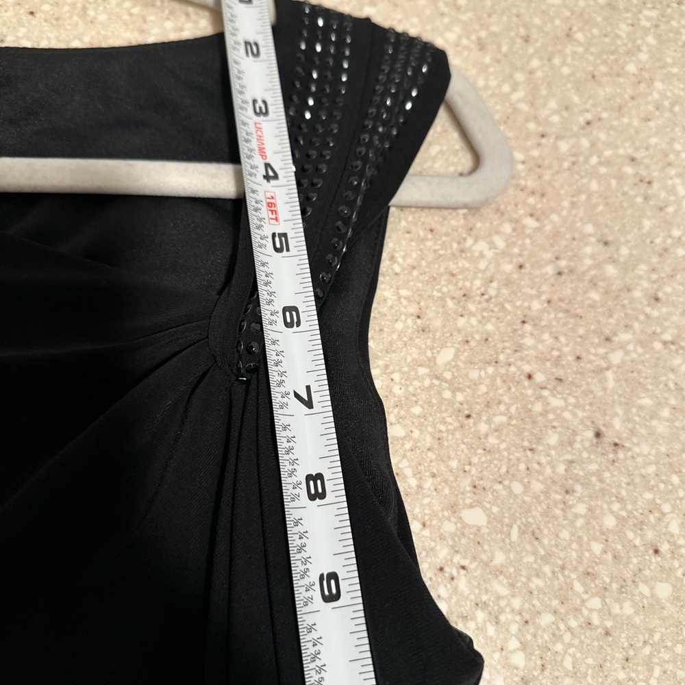 Black Label by Evan Picone Black Bodycon Evening Bead Cocktail Midi Dress Size14 - Picture 13 of 16